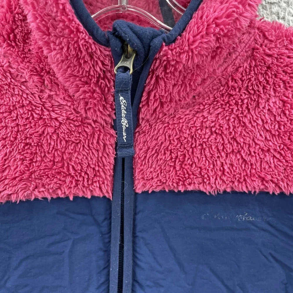 Eddie Bauer Kids Fleece Jacket Med‎ Pink Blue Colorblock Outdoor Camp Cabin Fall